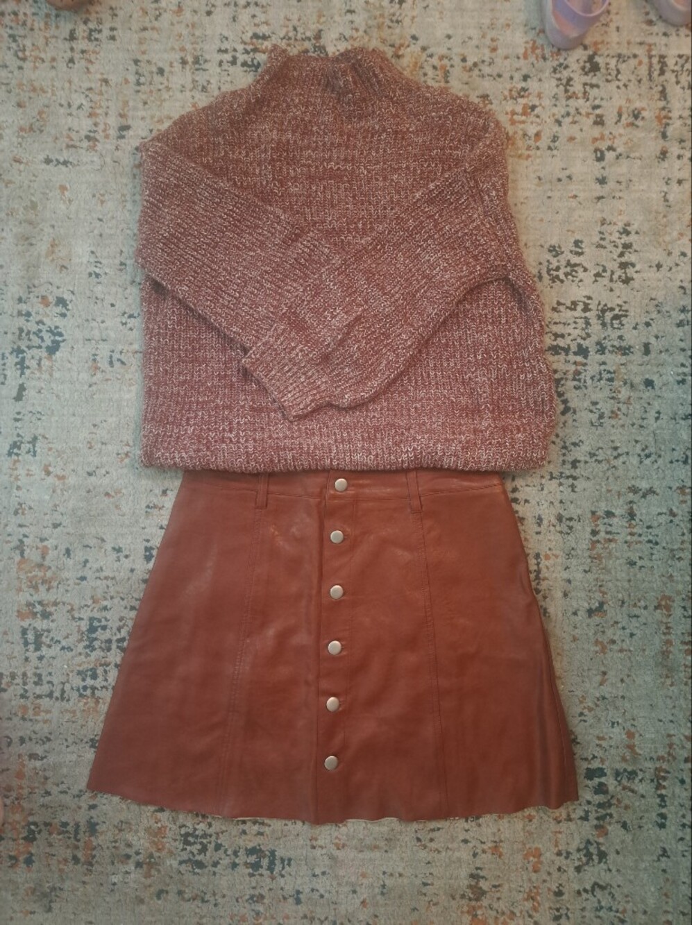 Olivaceous Rust Brown Button-Front Faux Leather Mini Skirt